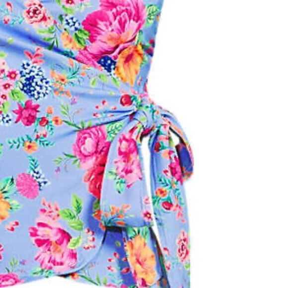 Land's End Plus Standard side tie tankini soft cup cloud blue romatic floral Var - Picture 4 of 6